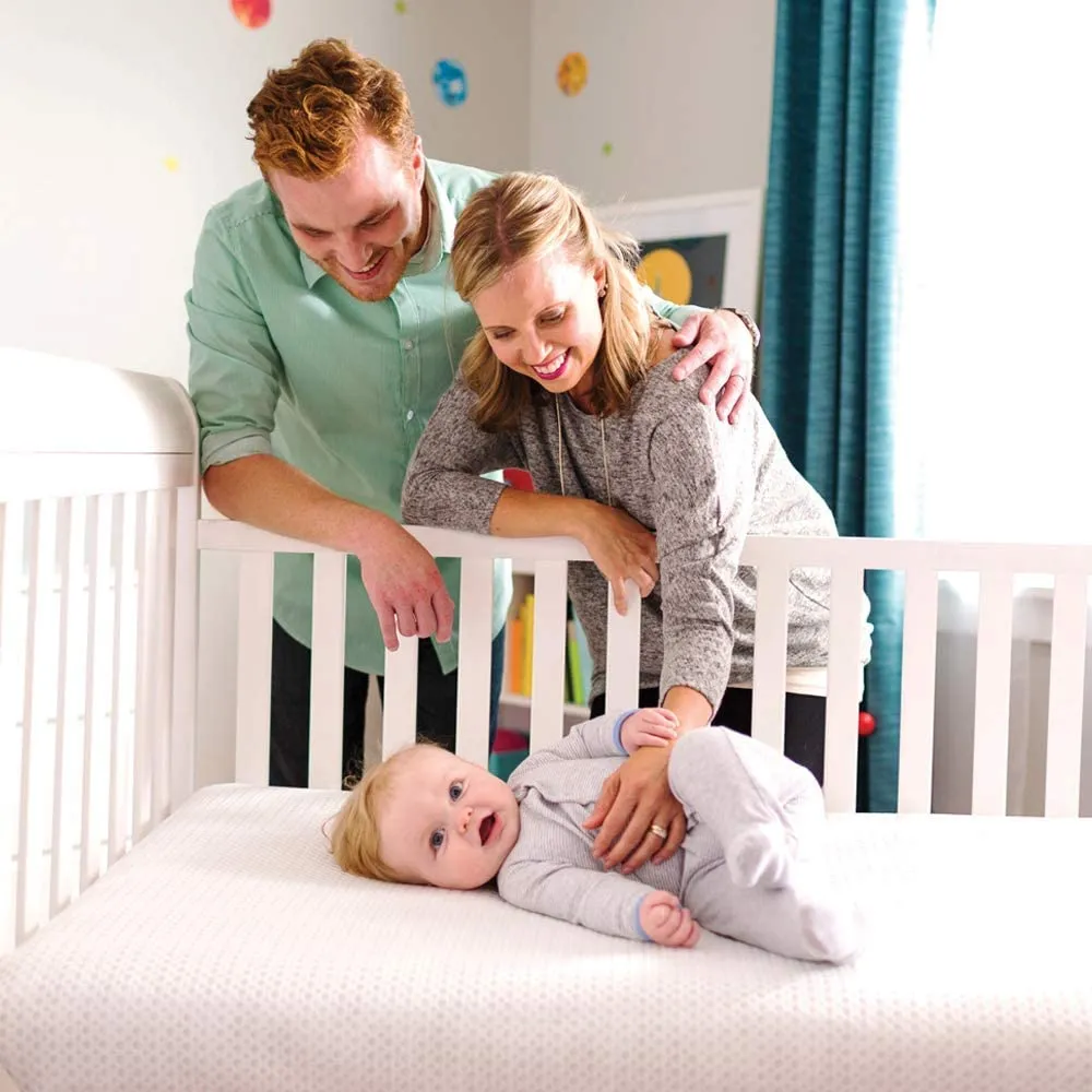 2-Stage Breathable Crib Mattress - Earth Breathe Safe Chemical Free Dual Firmness Natural Mattress with Removable Washable Protector