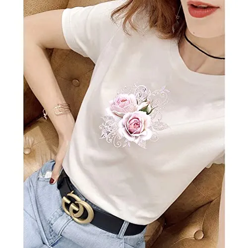 3 Pcs Flower Iron On Patches for Clothing Butterfly Iron on Transfers Pink Rose Flowers Iron On Decals for Clothes T-Shirts Jeans Jackets Bags DIY Heat Transfer Patch Spring Summer Decoration