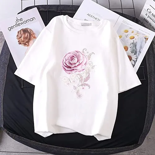 3 Pcs Flower Iron On Patches for Clothing Butterfly Iron on Transfers Pink Rose Flowers Iron On Decals for Clothes T-Shirts Jeans Jackets Bags DIY Heat Transfer Patch Spring Summer Decoration