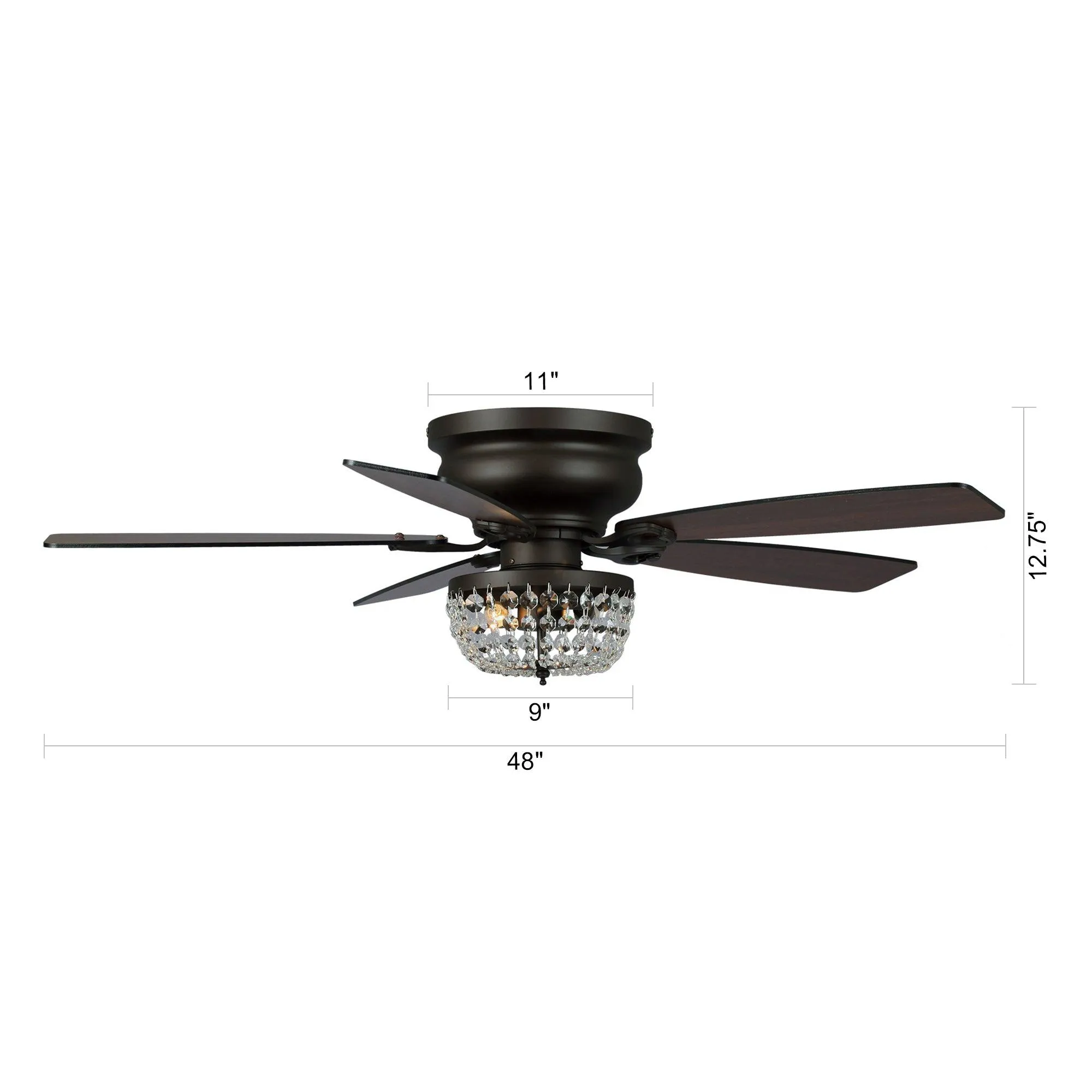 48" Modern Flush Mount Reversible Crytsal Ceiling Fan with Lighting and Remote Control