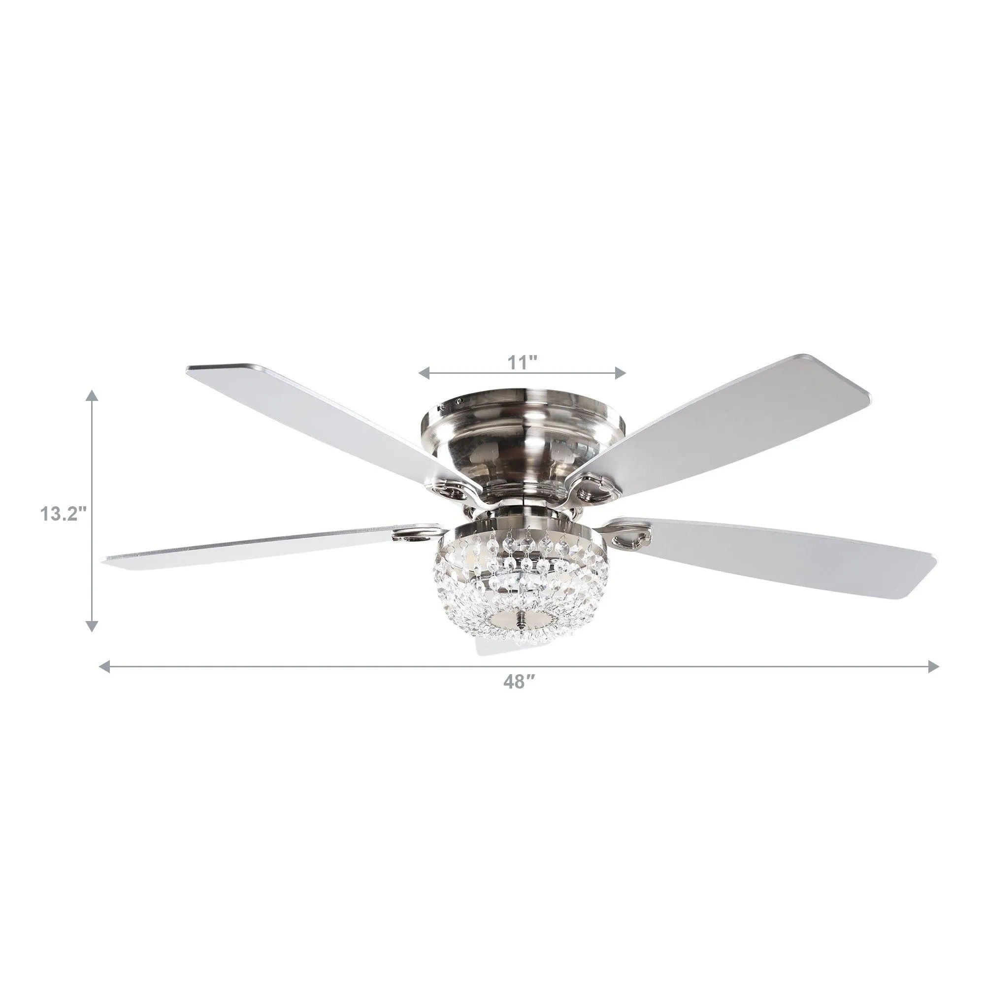 48" Modern Flush Mount Reversible Crytsal Ceiling Fan with Lighting and Remote Control