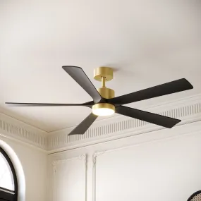 5-Blade Ceiling Fan with Black Wood Blades, LED Light, and Timer