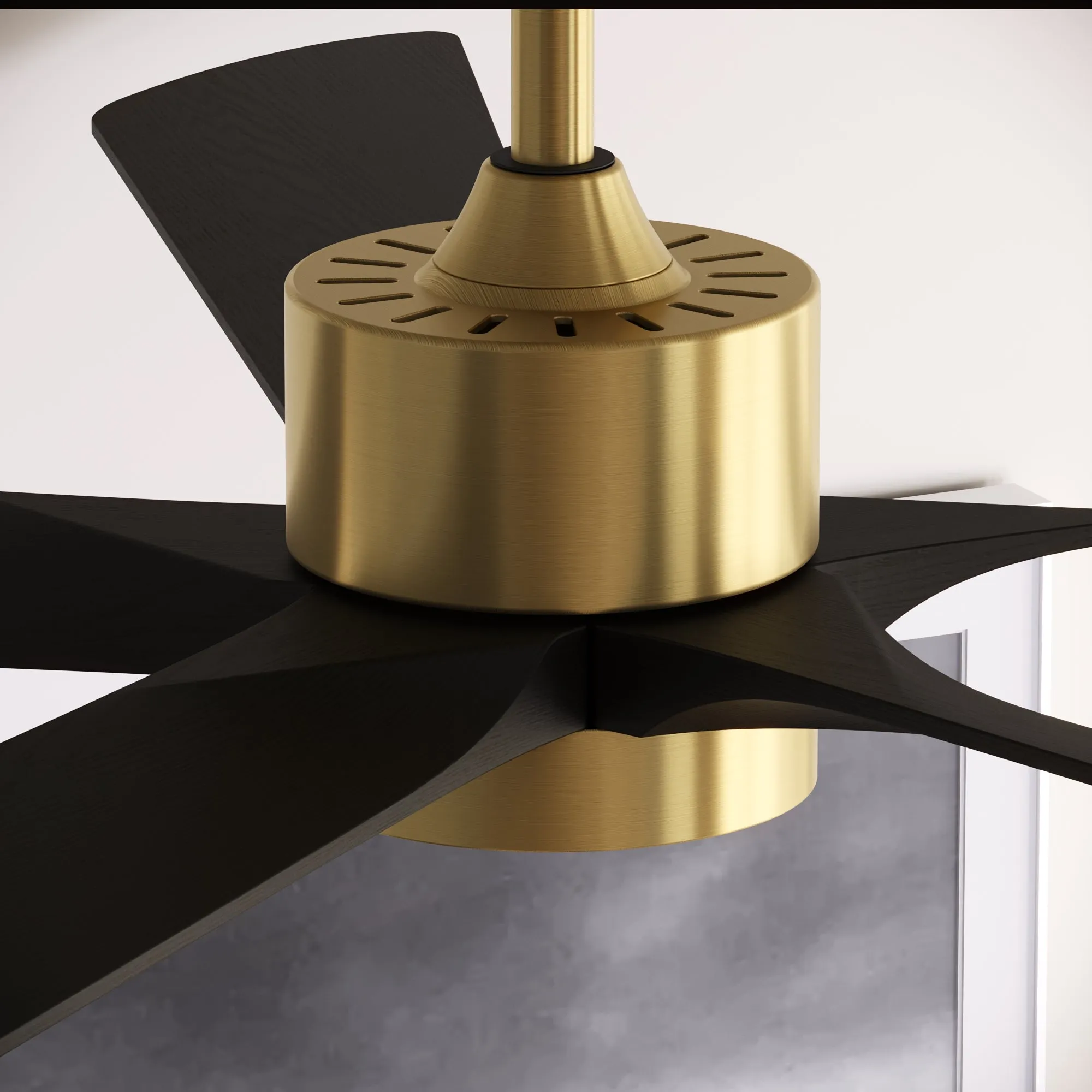 5-Blade Ceiling Fan with Black Wood Blades, LED Light, and Timer