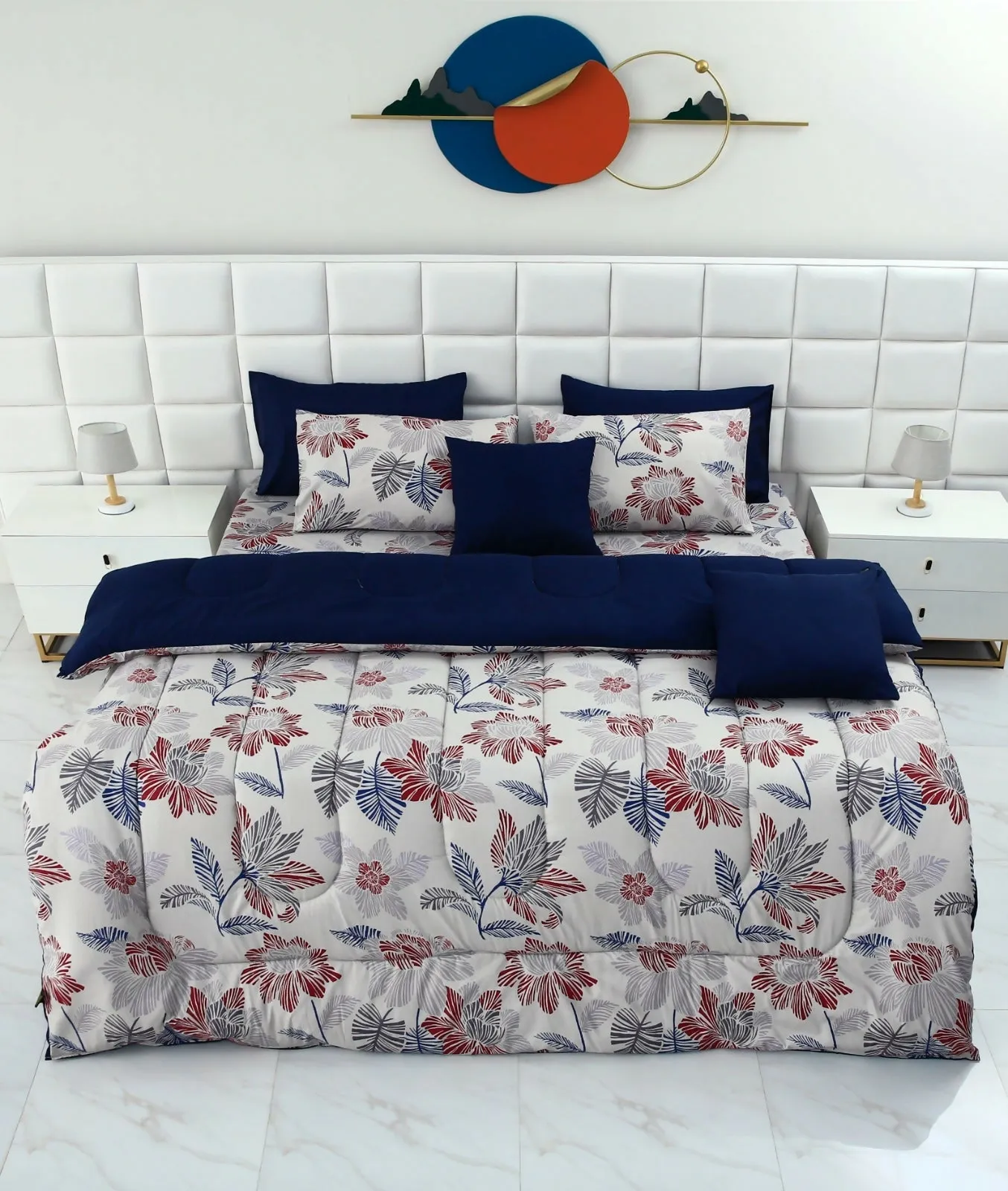 5 PCs Single Comforter Set-15189Cherry Blossom