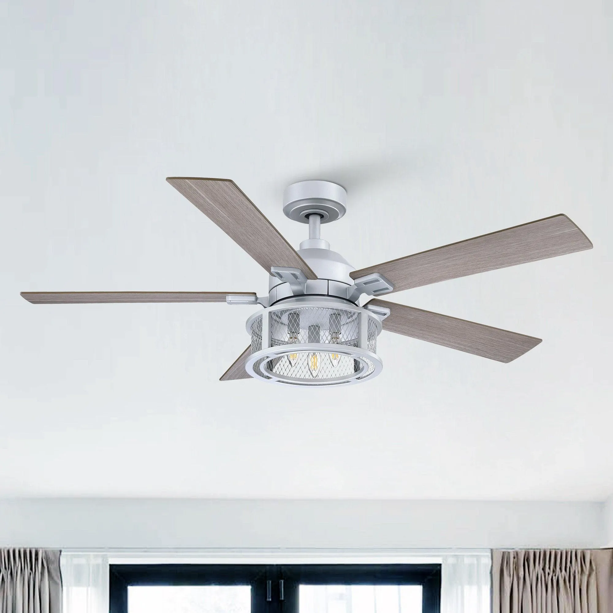 52" Lucknow Industrial Black Reversible Ceiling Fan with Lighting and Remote Control