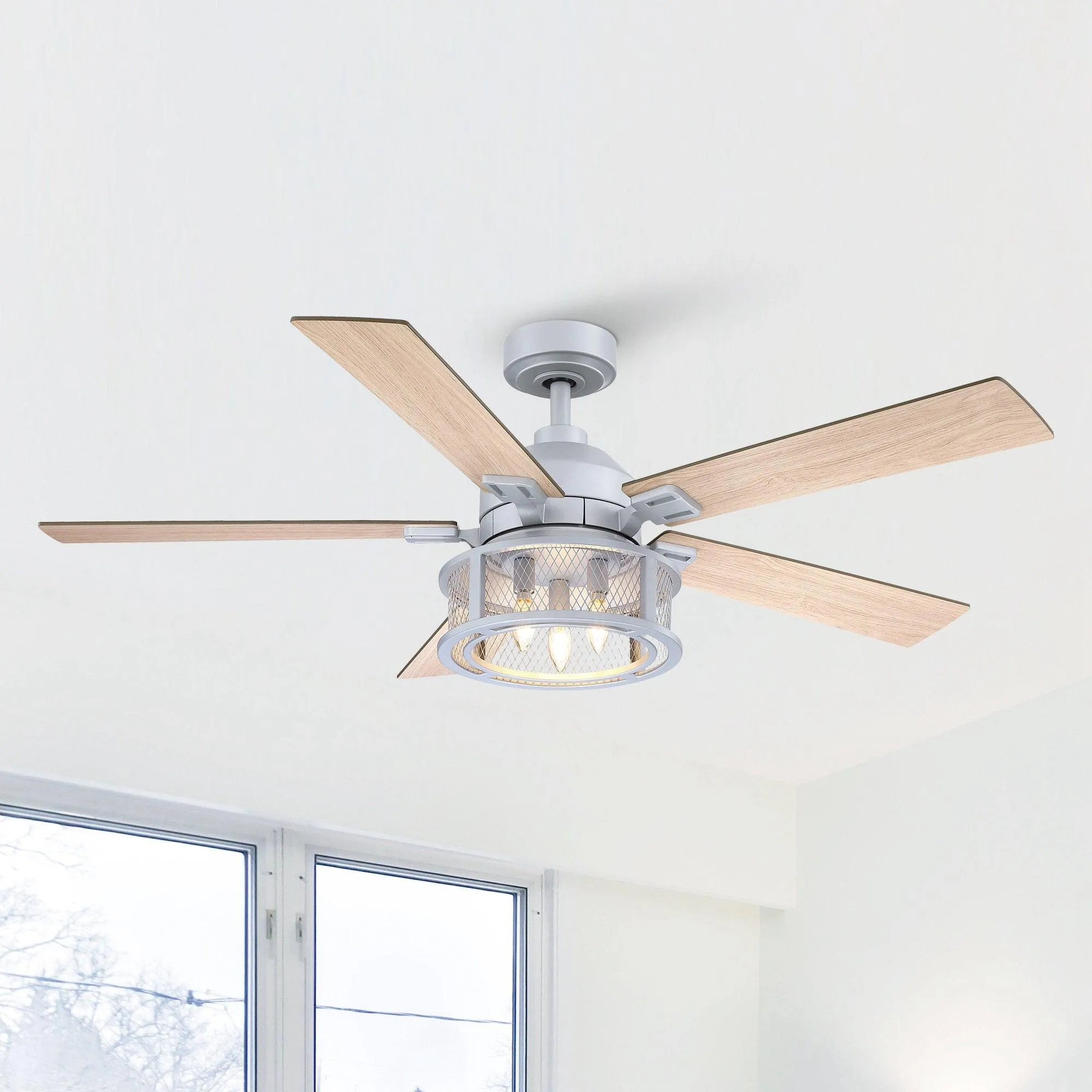 52" Lucknow Industrial Black Reversible Ceiling Fan with Lighting and Remote Control