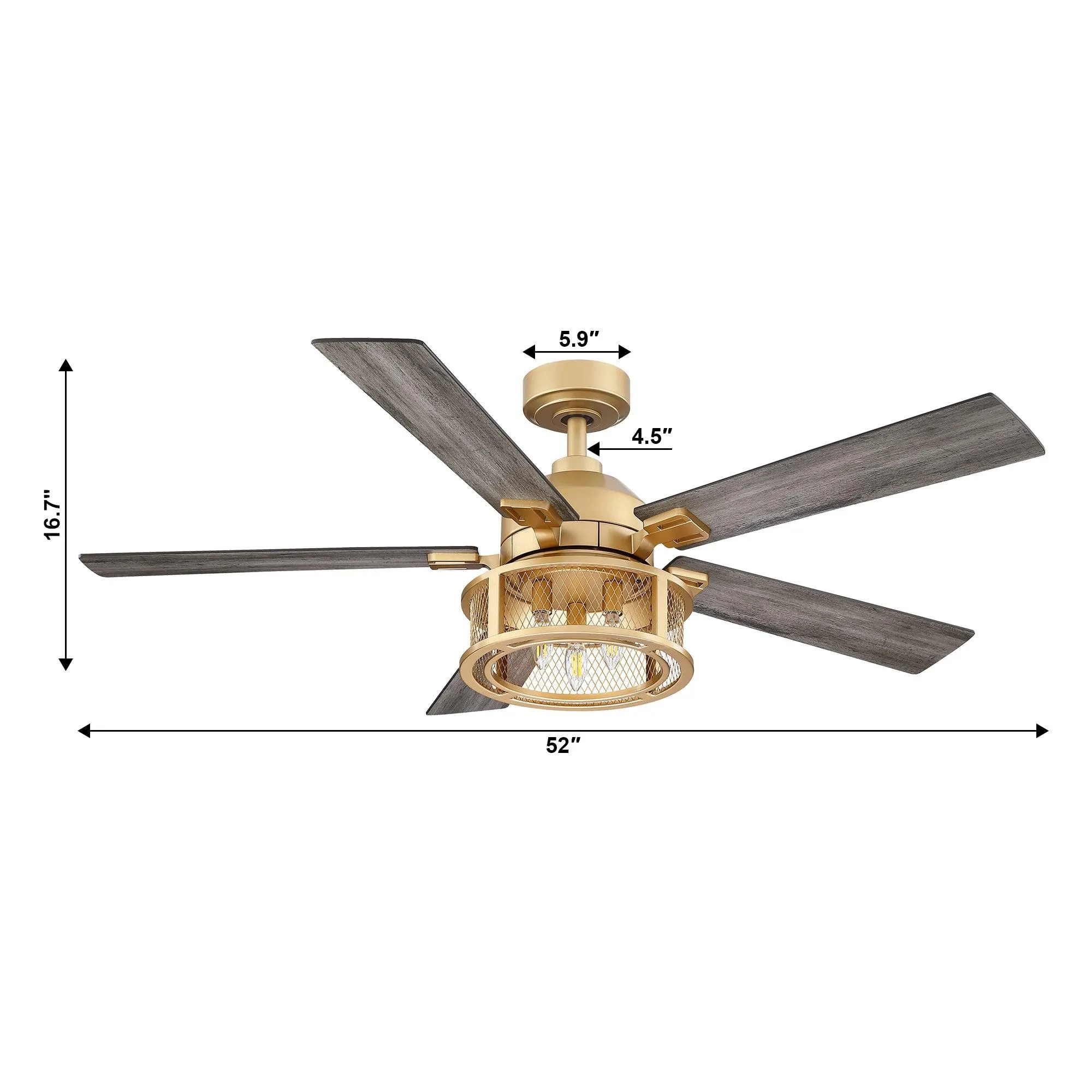 52" Lucknow Industrial Black Reversible Ceiling Fan with Lighting and Remote Control