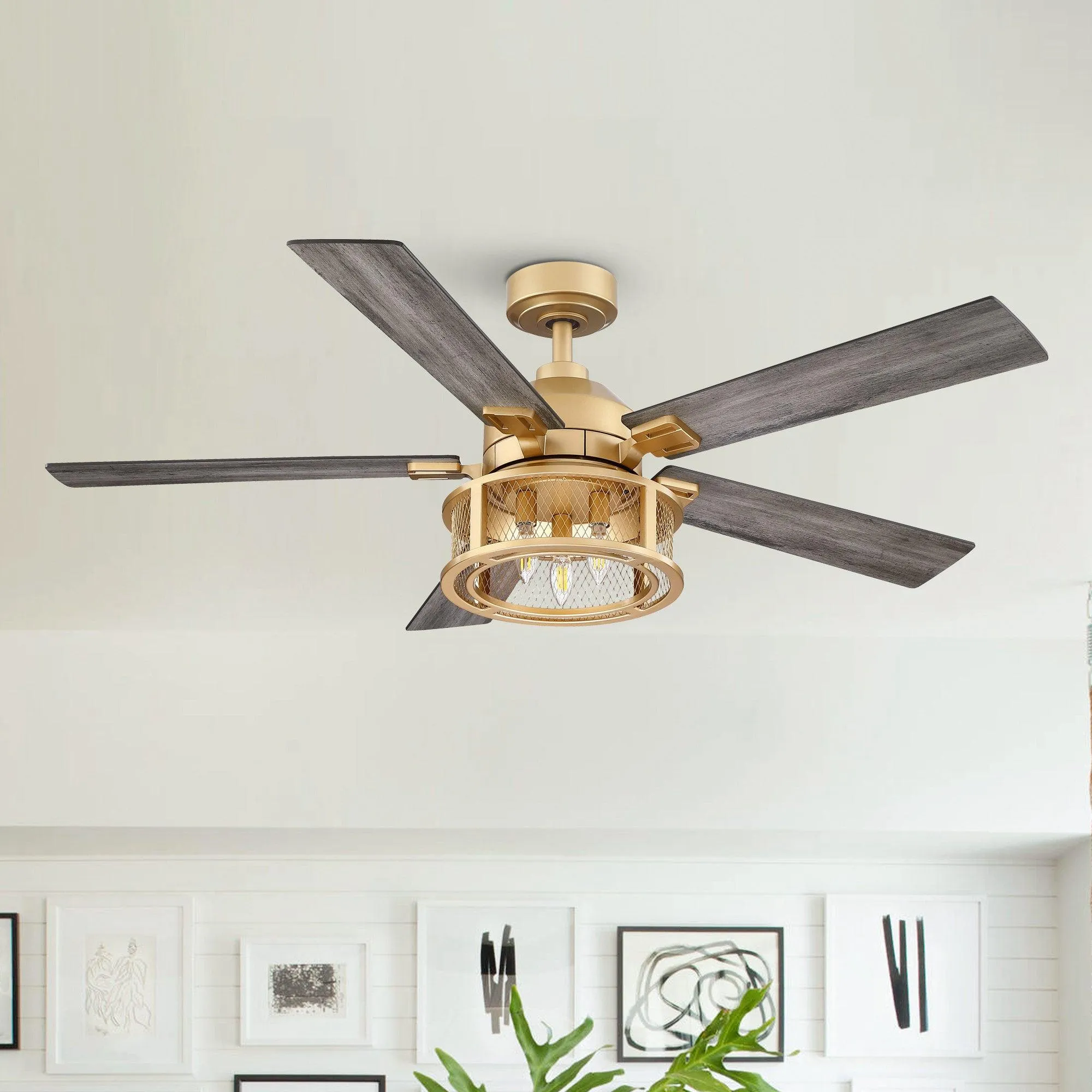 52" Lucknow Industrial Black Reversible Ceiling Fan with Lighting and Remote Control