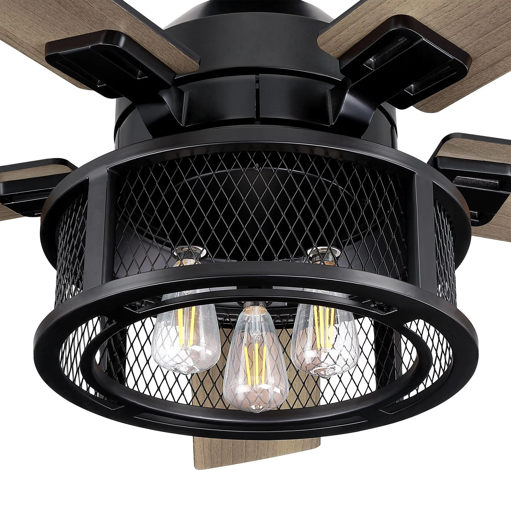 52" Lucknow Industrial Black Reversible Ceiling Fan with Lighting and Remote Control