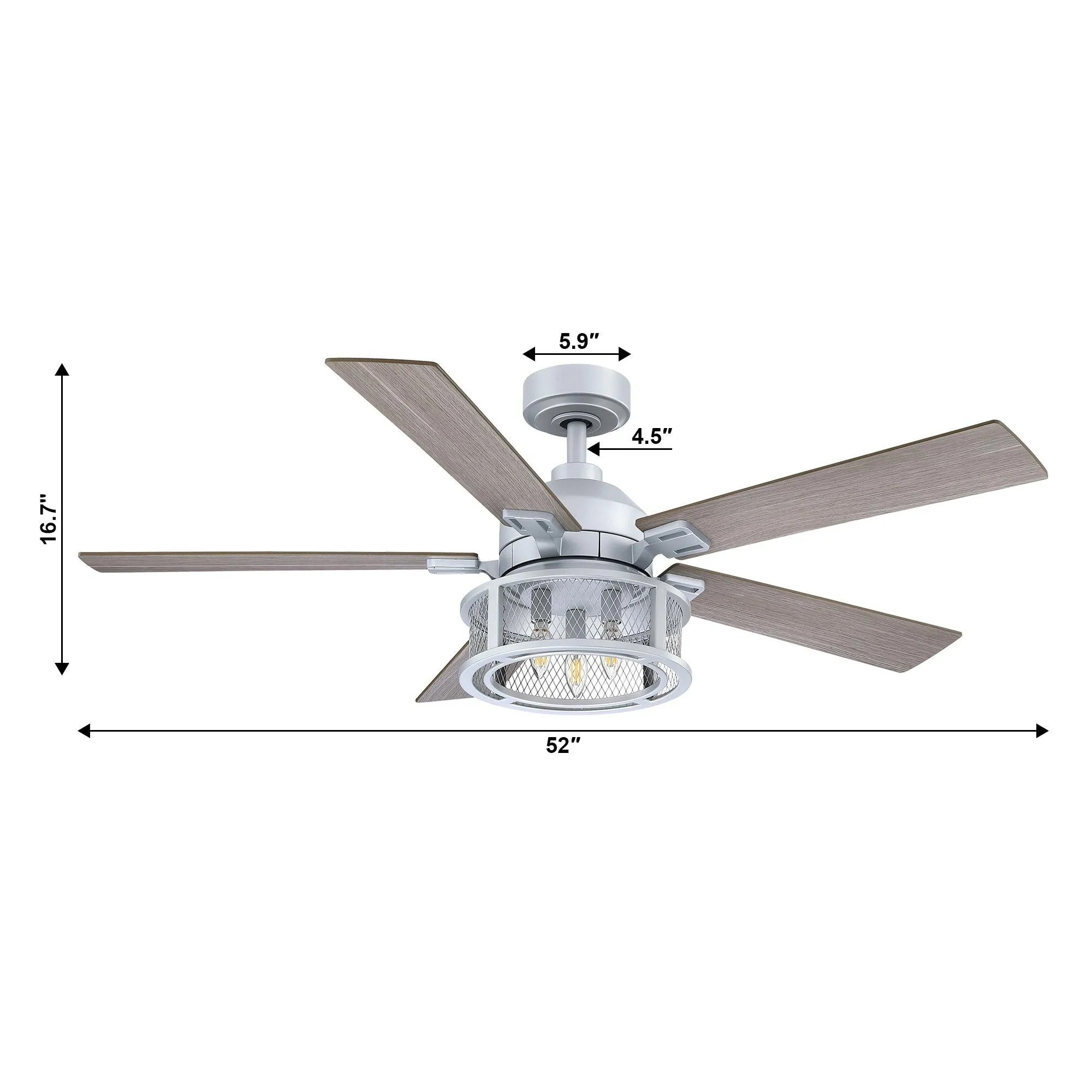 52" Lucknow Industrial Black Reversible Ceiling Fan with Lighting and Remote Control