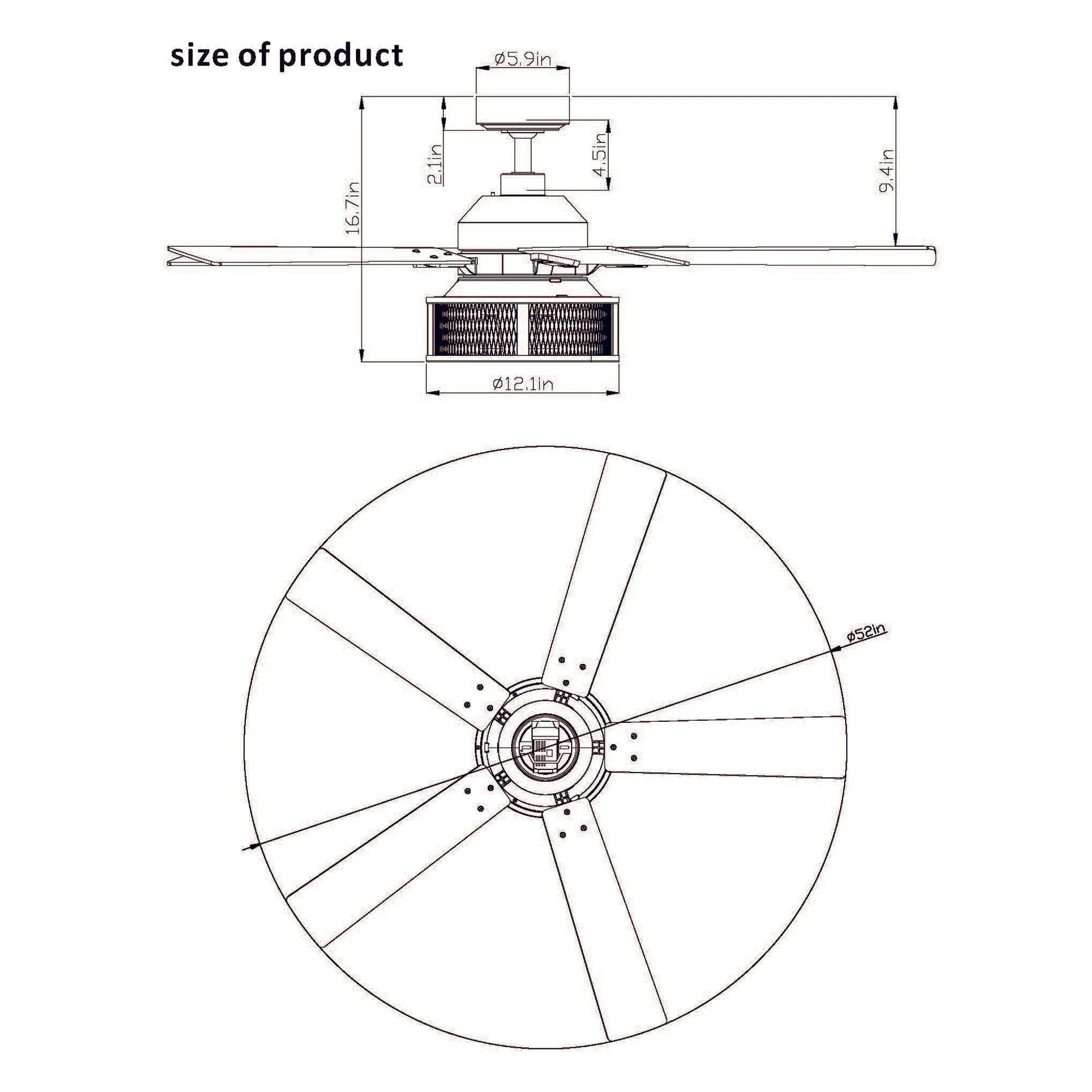 52" Lucknow Industrial Black Reversible Ceiling Fan with Lighting and Remote Control