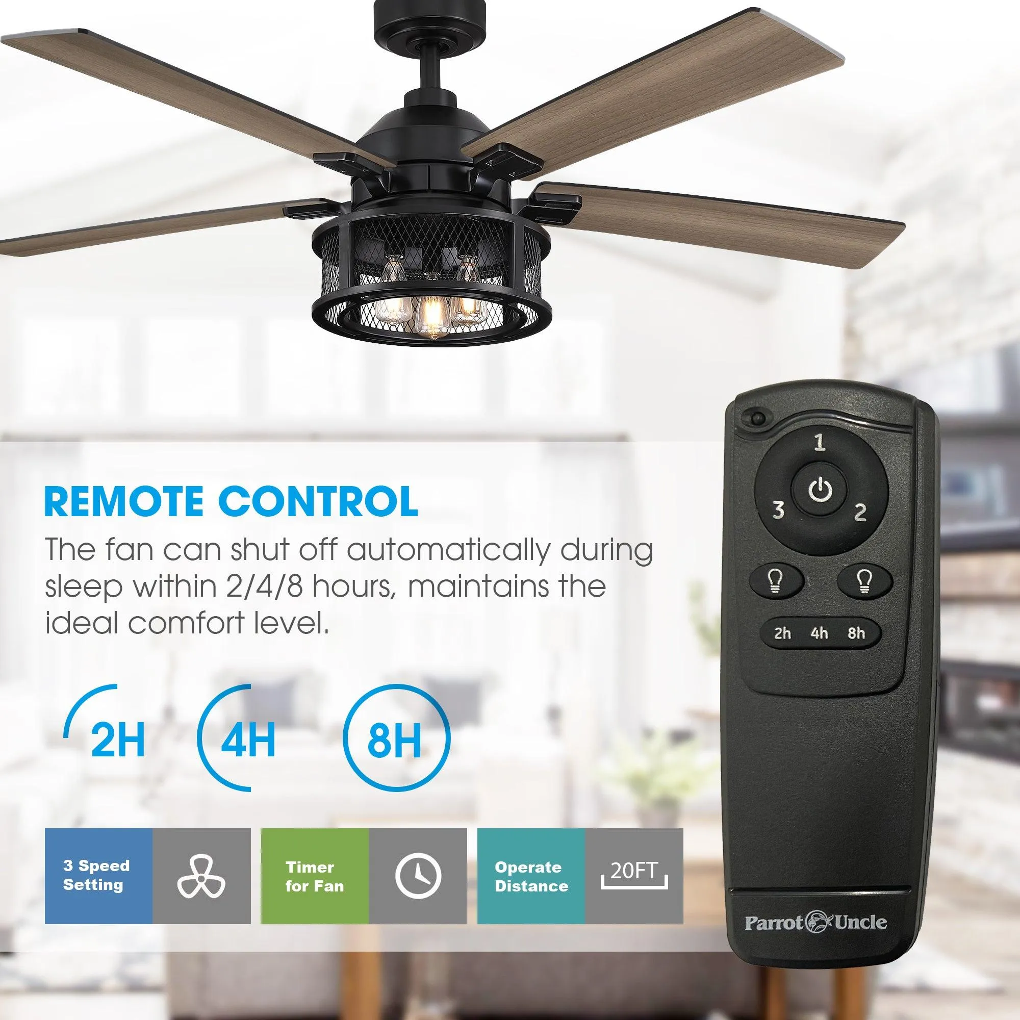 52" Lucknow Industrial Black Reversible Ceiling Fan with Lighting and Remote Control