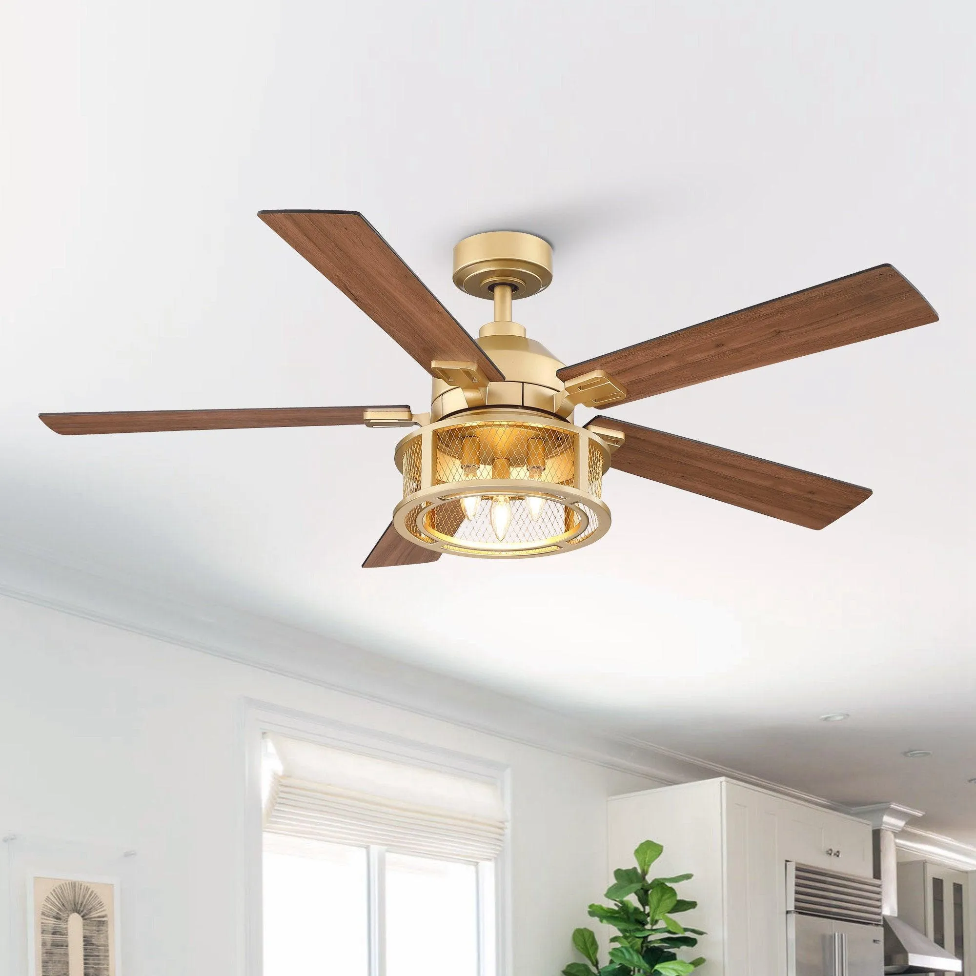 52" Lucknow Industrial Black Reversible Ceiling Fan with Lighting and Remote Control