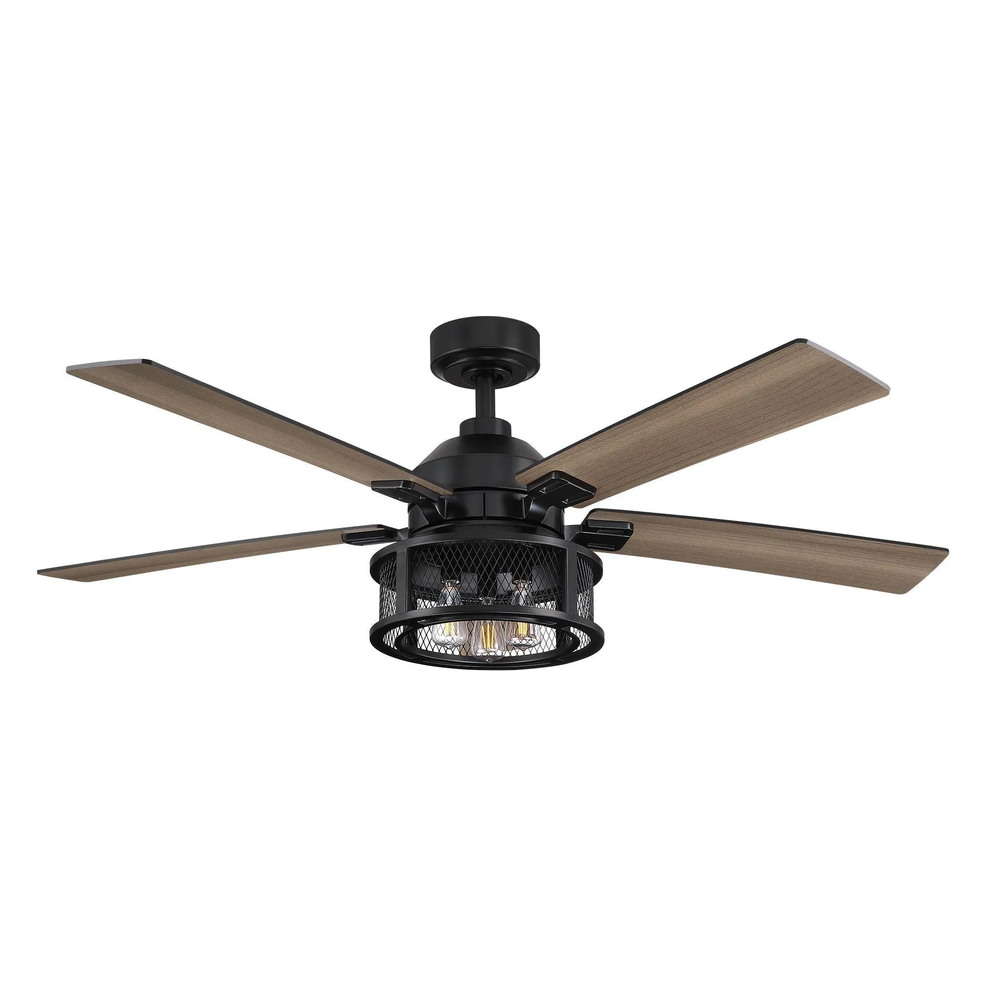 52" Lucknow Industrial Black Reversible Ceiling Fan with Lighting and Remote Control