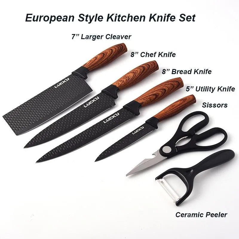 6 pieces Kitchen Knife Set Chef Knives Stainless Steel Nonstick Scissor