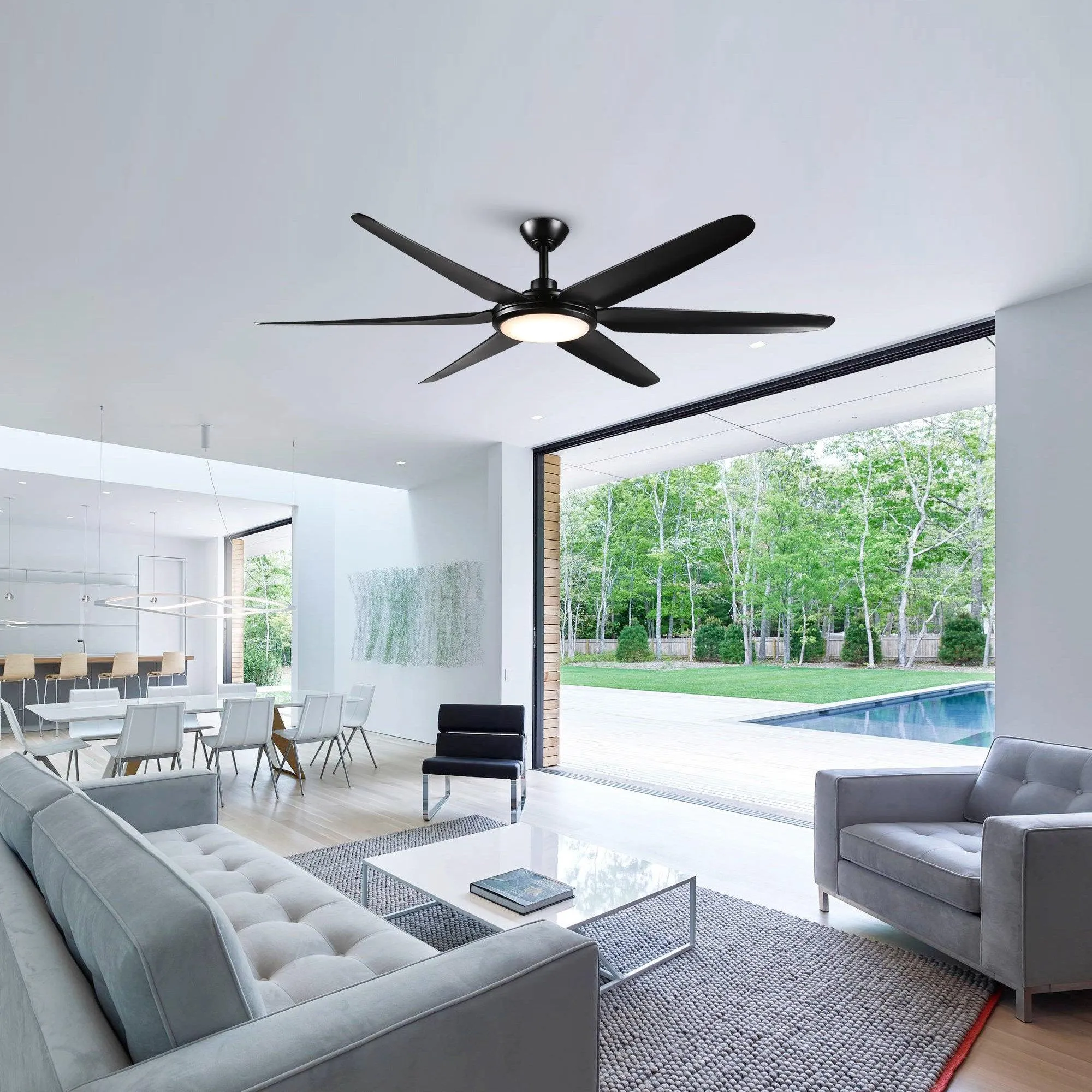 65" Industrial DC Motor Downrod Mount Ceiling Fan with Lighting and Remote Control