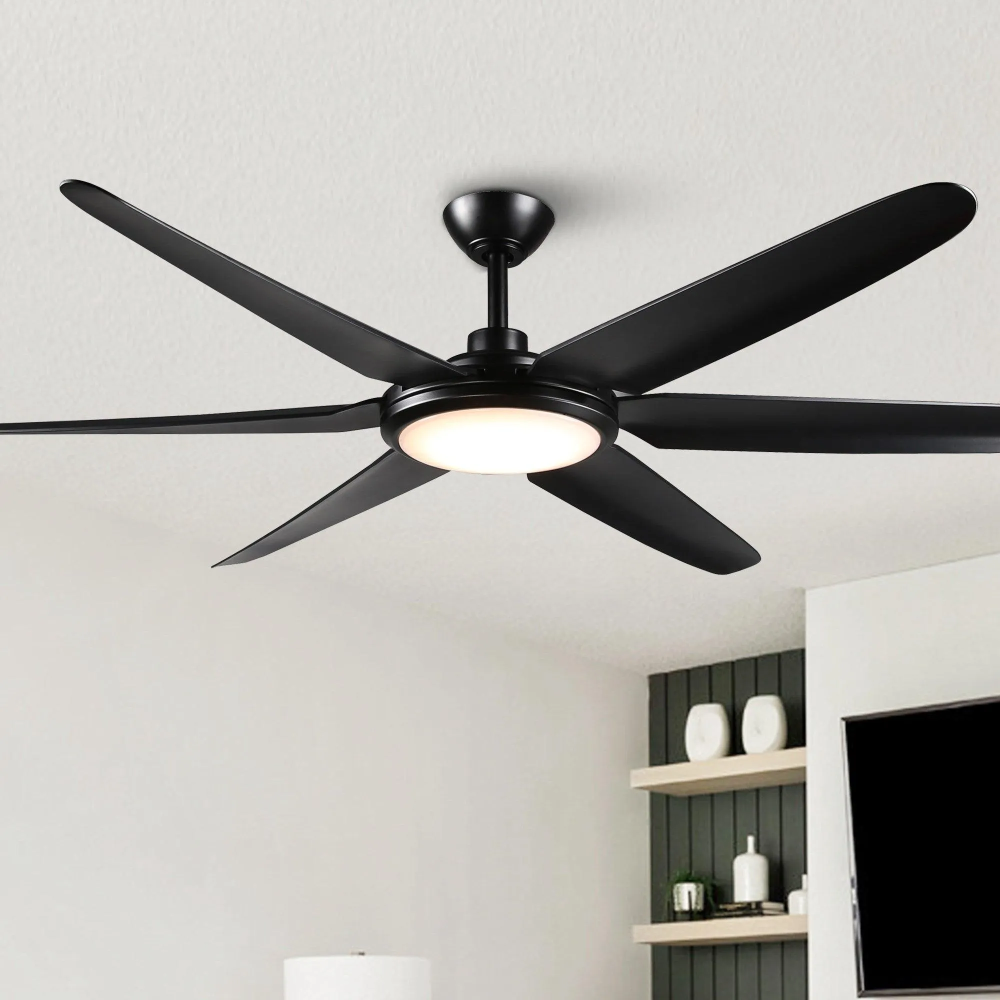 65" Industrial DC Motor Downrod Mount Ceiling Fan with Lighting and Remote Control