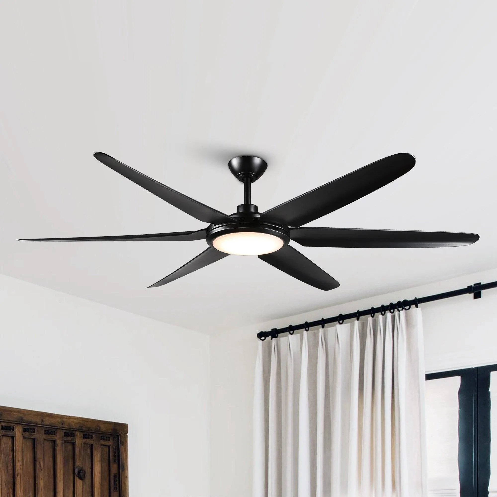 65" Industrial DC Motor Downrod Mount Ceiling Fan with Lighting and Remote Control