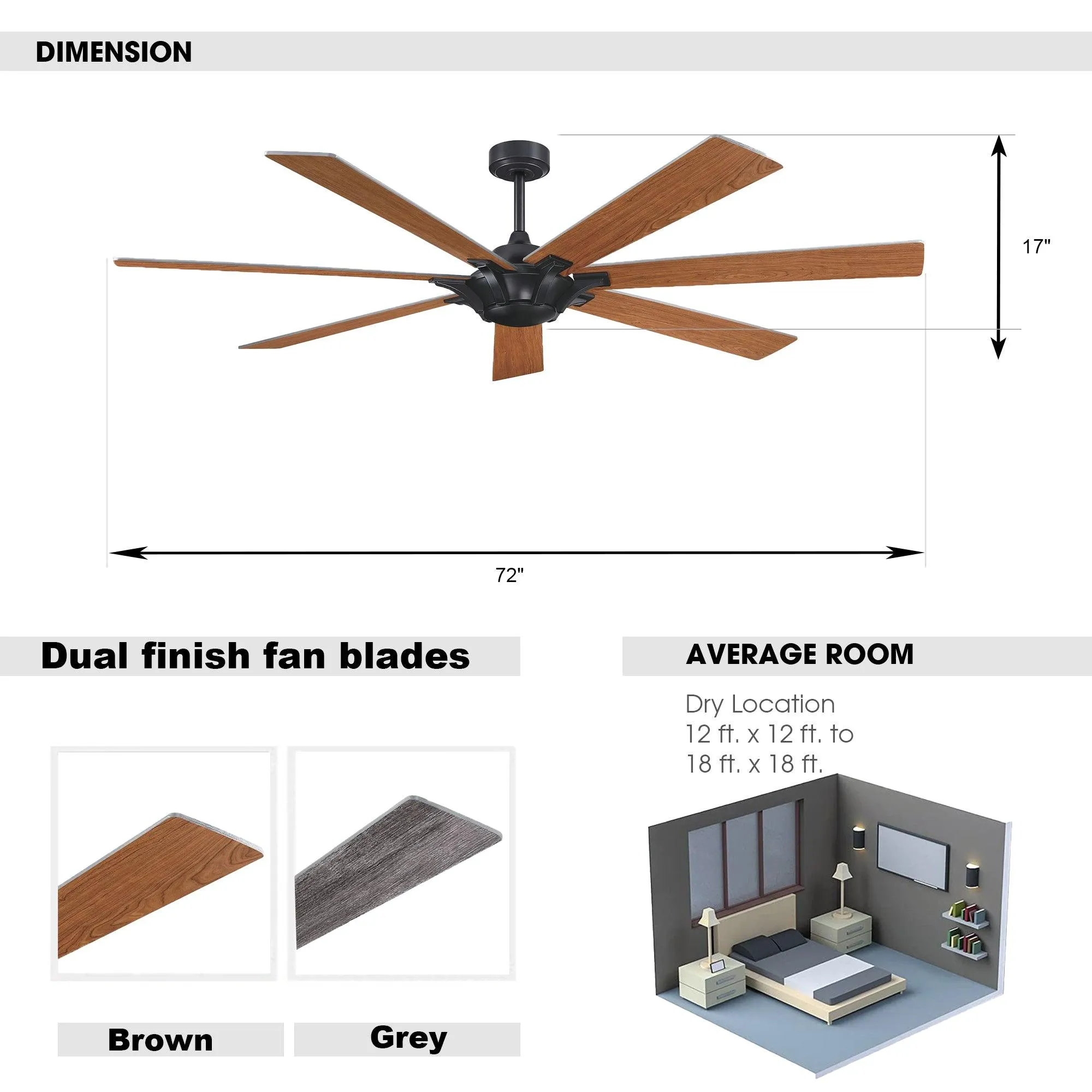 72" Farmhouse DC Motor Brushed Nickel Downrod Mount Reversible Ceiling Fan with Remote Control