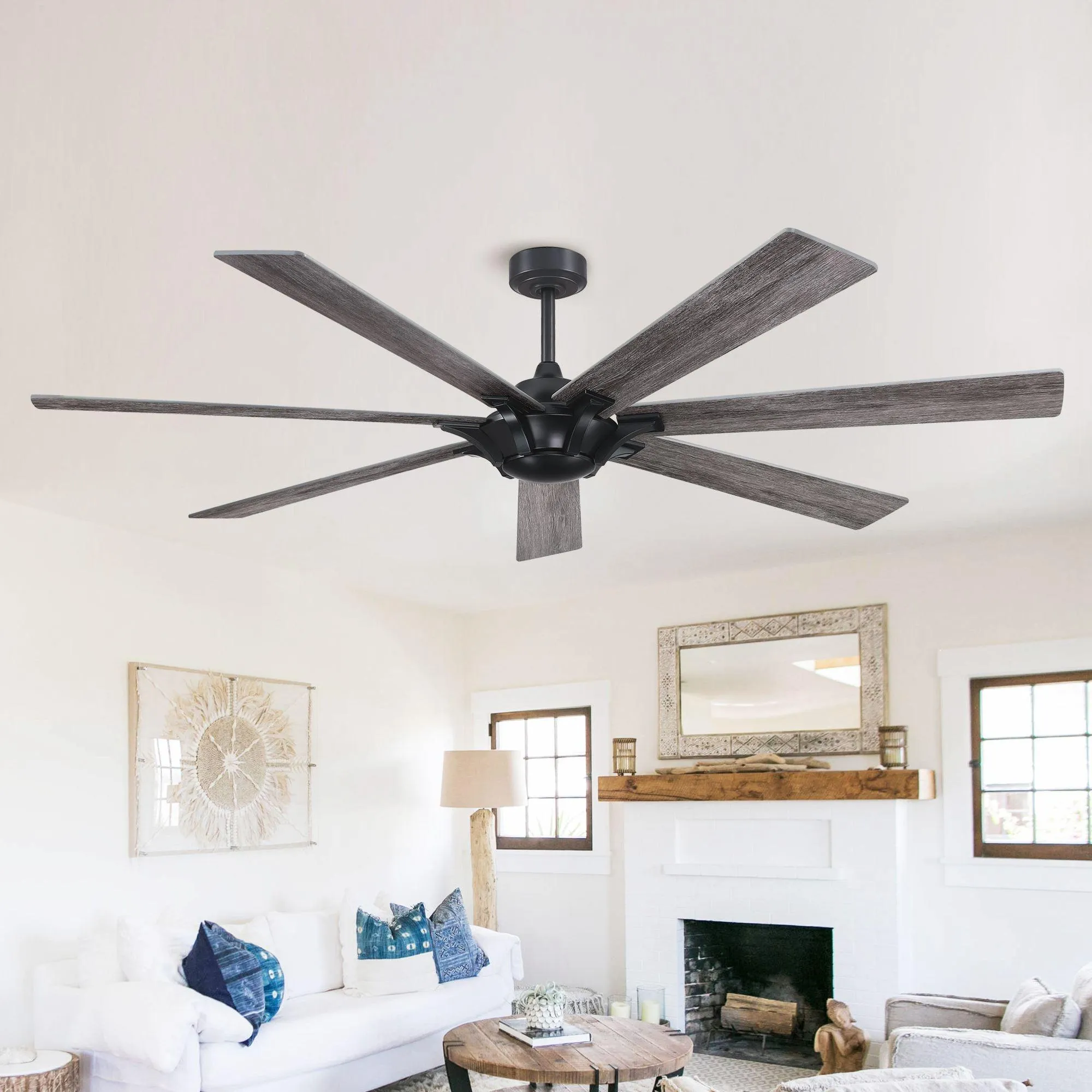 72" Farmhouse DC Motor Brushed Nickel Downrod Mount Reversible Ceiling Fan with Remote Control