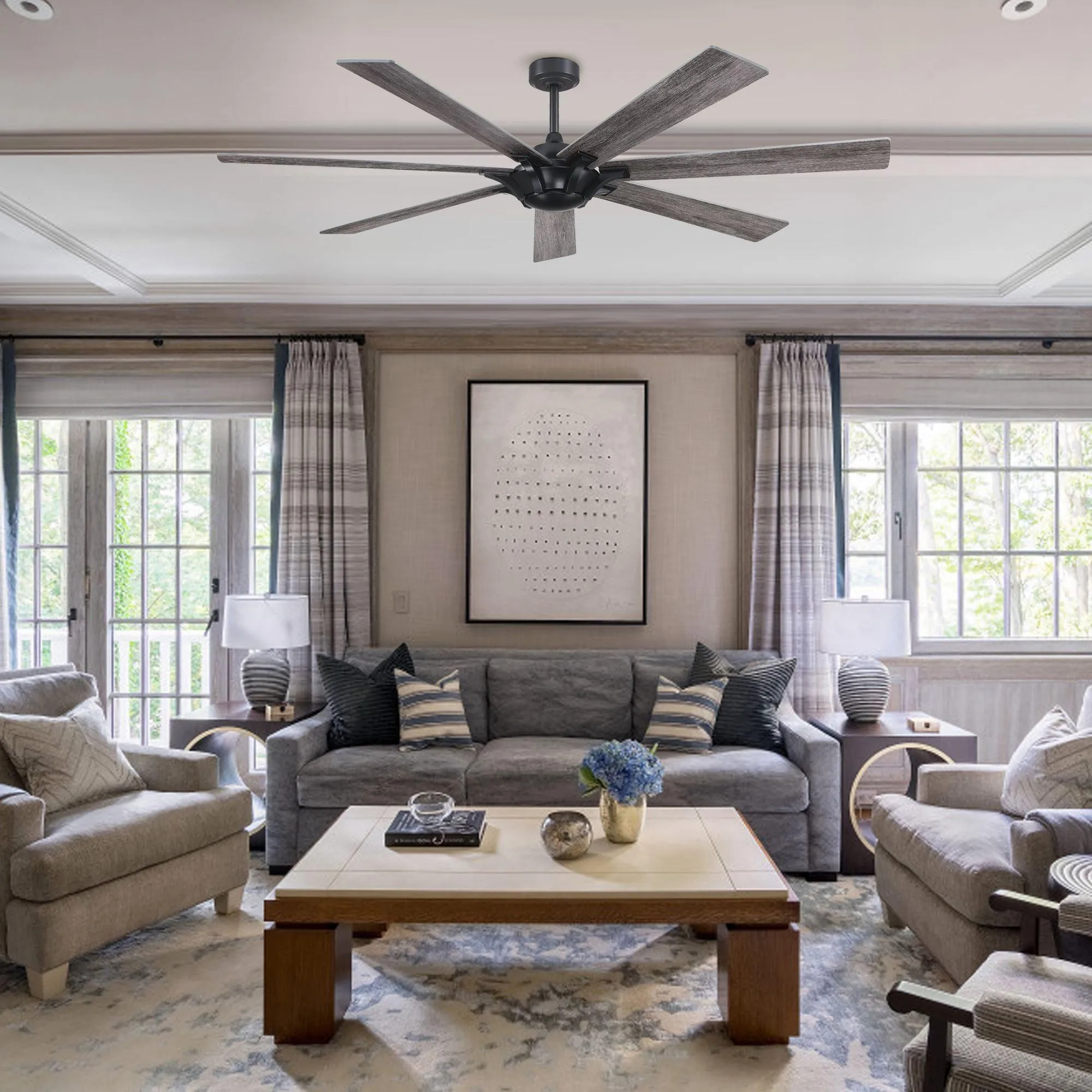 72" Farmhouse DC Motor Brushed Nickel Downrod Mount Reversible Ceiling Fan with Remote Control