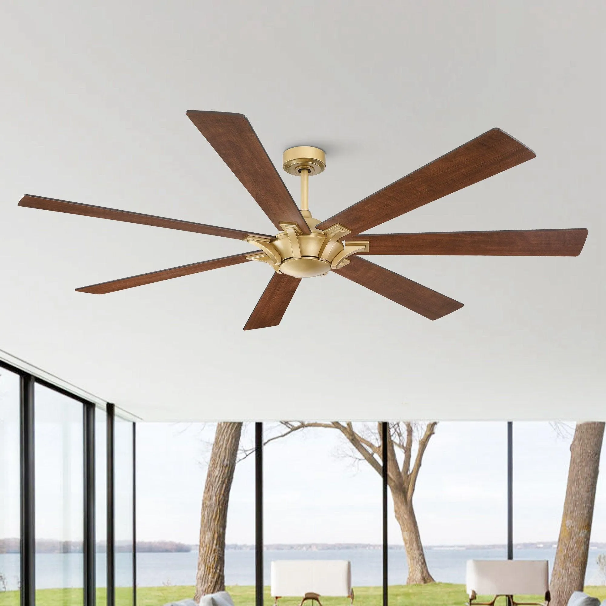 72" Farmhouse DC Motor Brushed Nickel Downrod Mount Reversible Ceiling Fan with Remote Control