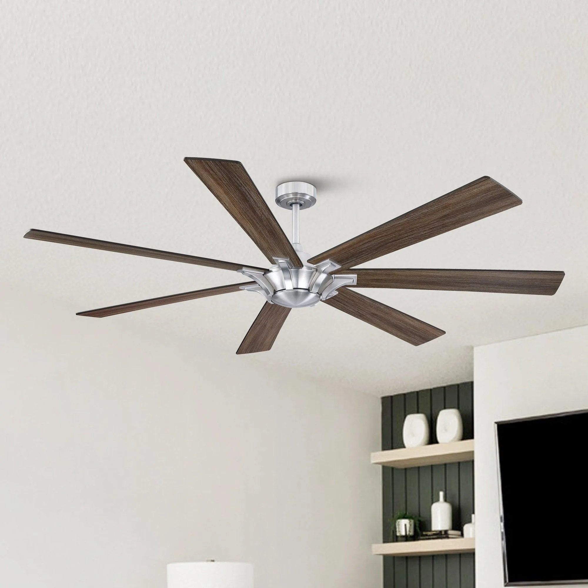 72" Farmhouse DC Motor Brushed Nickel Downrod Mount Reversible Ceiling Fan with Remote Control