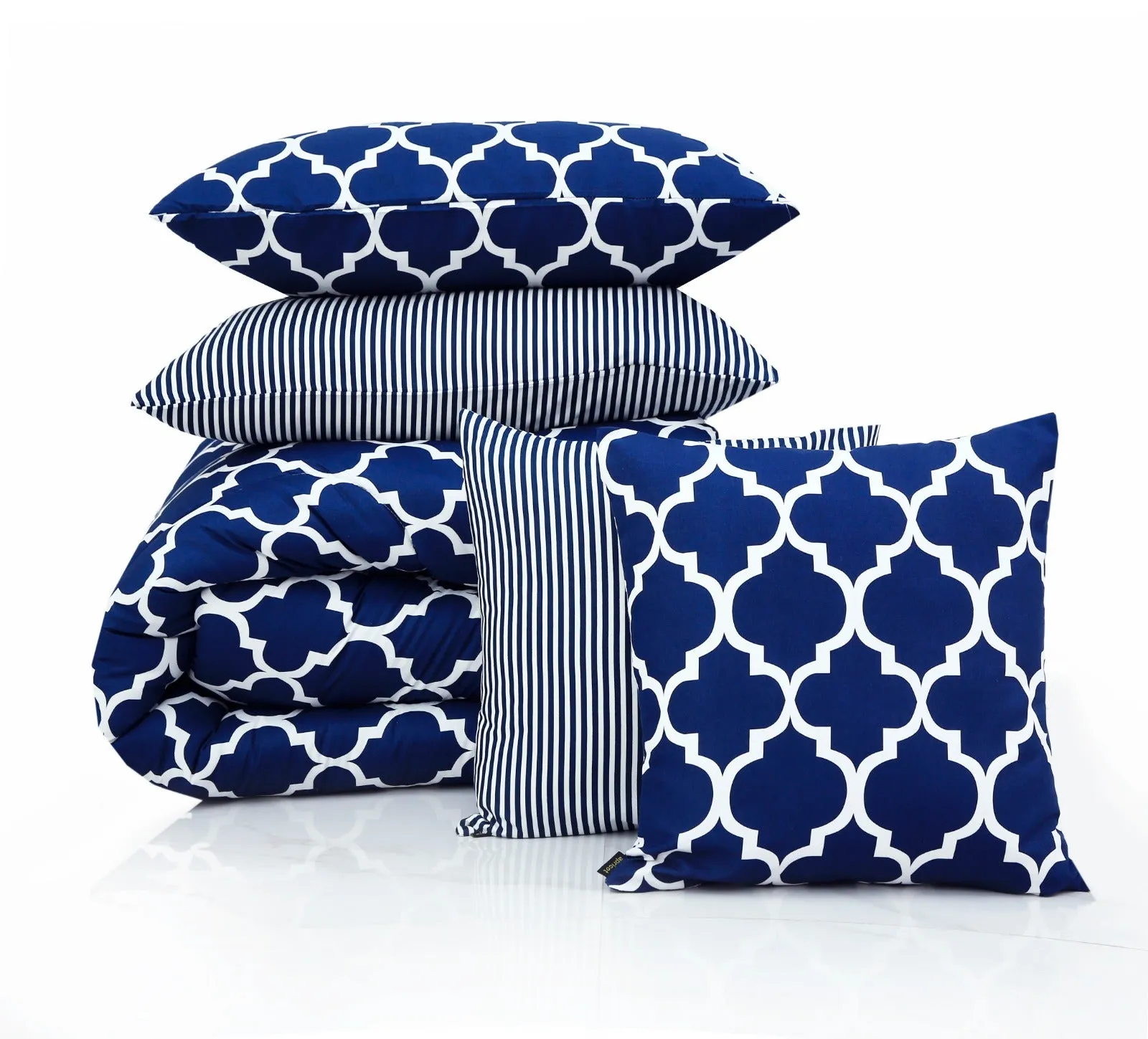 8 PCs Winter Comforter Set-Blue Geometric