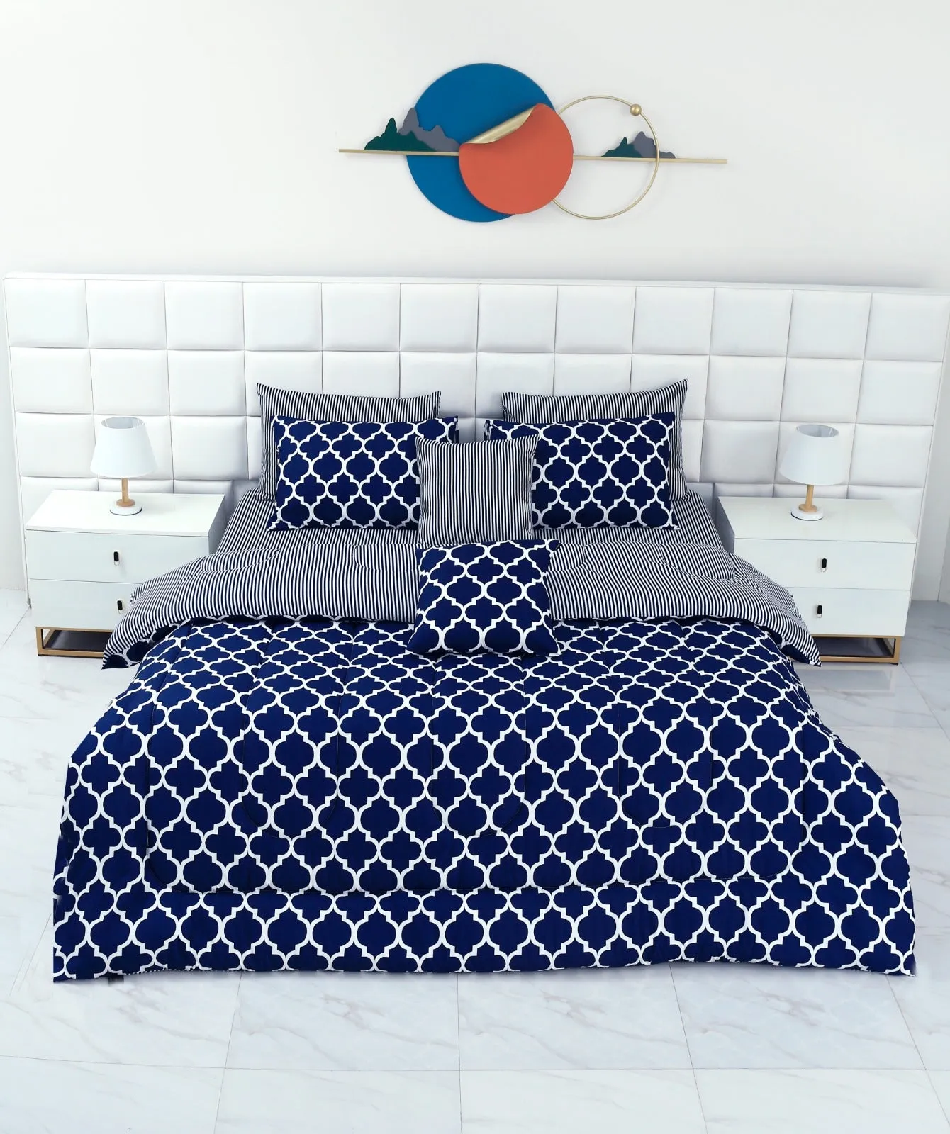 8 PCs Winter Comforter Set-Blue Geometric