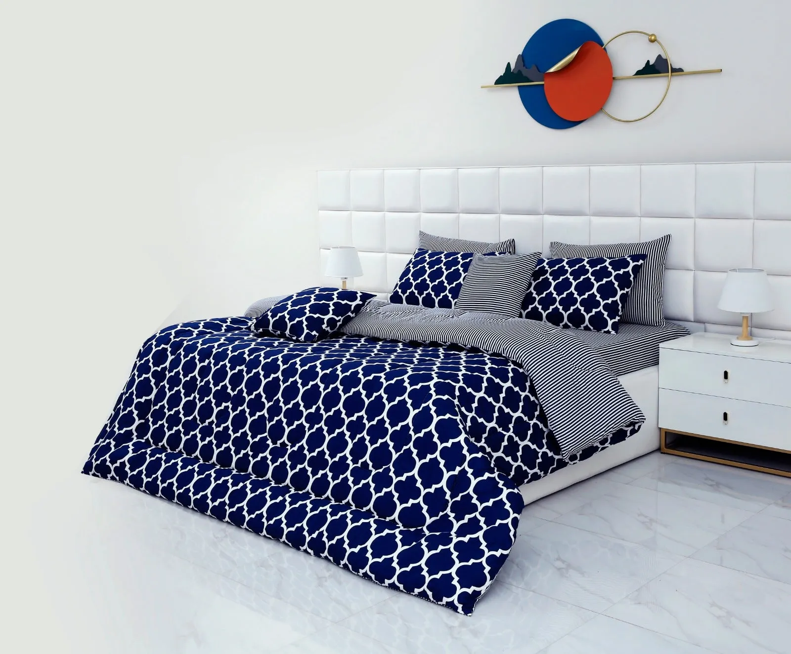 8 PCs Winter Comforter Set-Blue Geometric