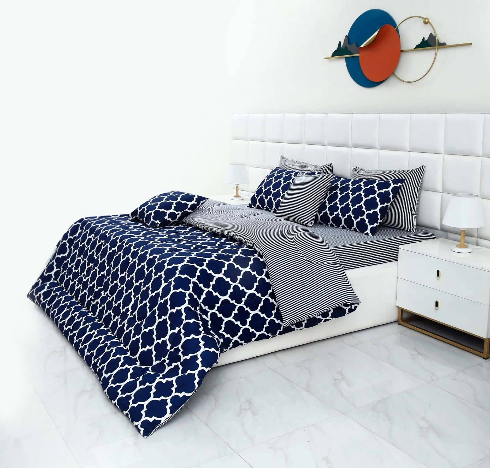 8 PCs Winter Comforter Set-Blue Geometric