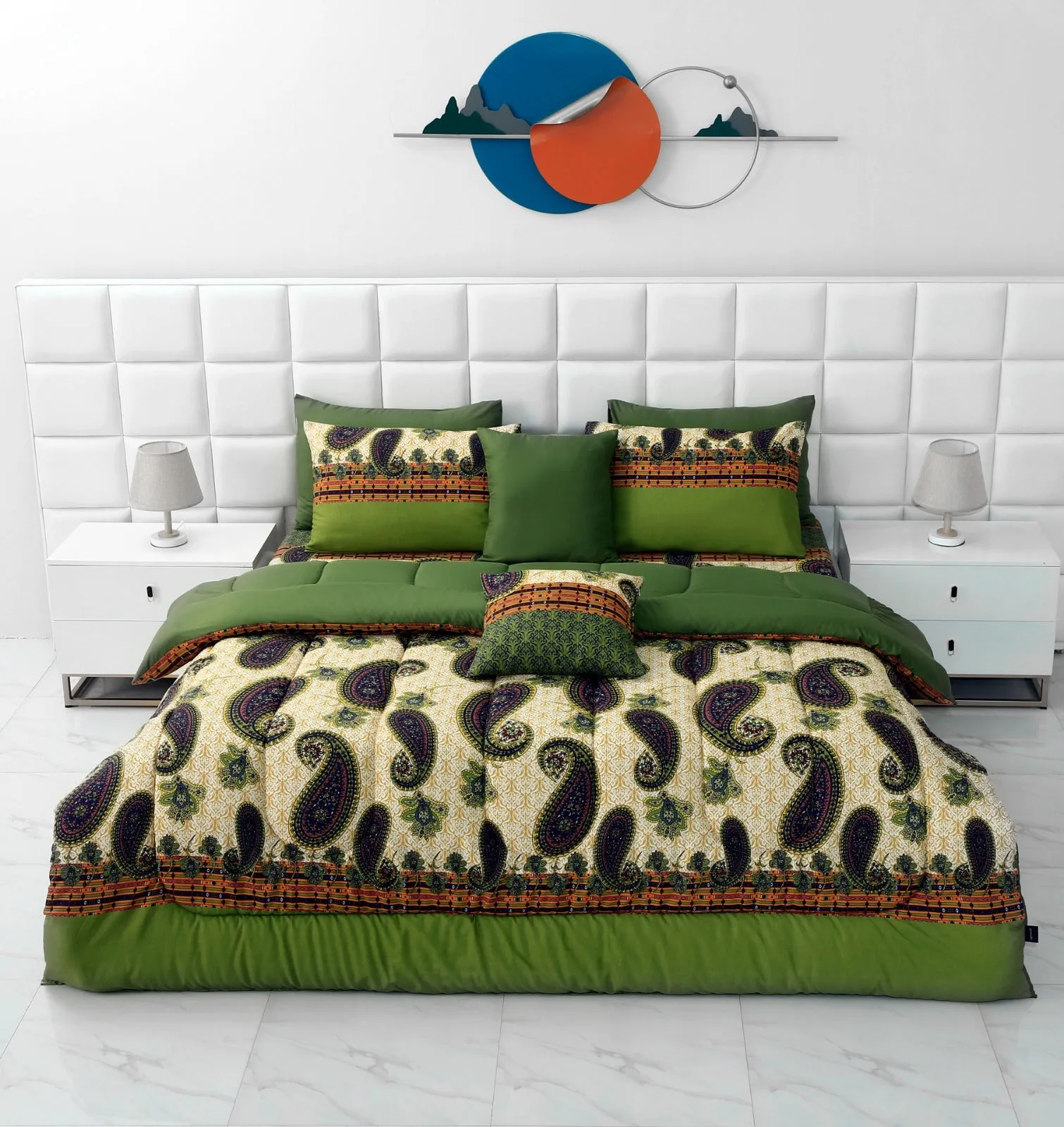 8 PCs Winter Comforter Set-Green Paisleys