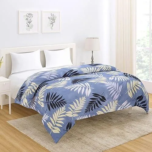 AC Comforter and Bedding Set for Double Bed, Frost Blue Pinnate Leaves