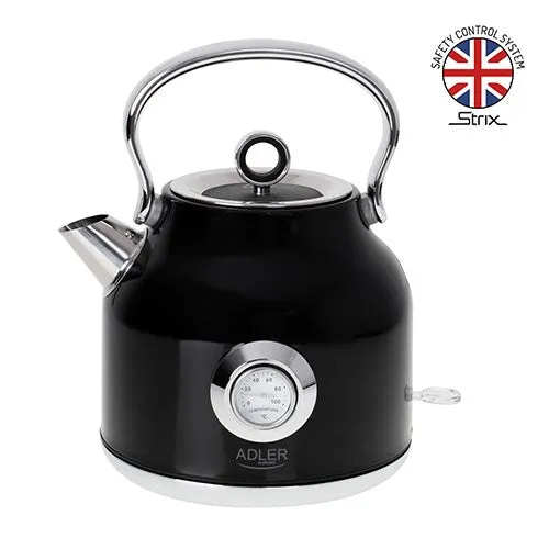 Adler | Kettle With A Thermomete | Ad 1346B | Electric | 2200 W | 1.7 L | Stainless Steel | 360° Rotational Base | Black