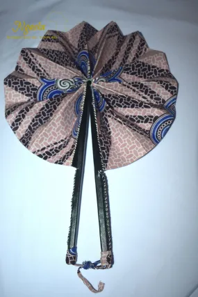 African Ankara Leather Handheld Fan, Baby Pink - FAN-29