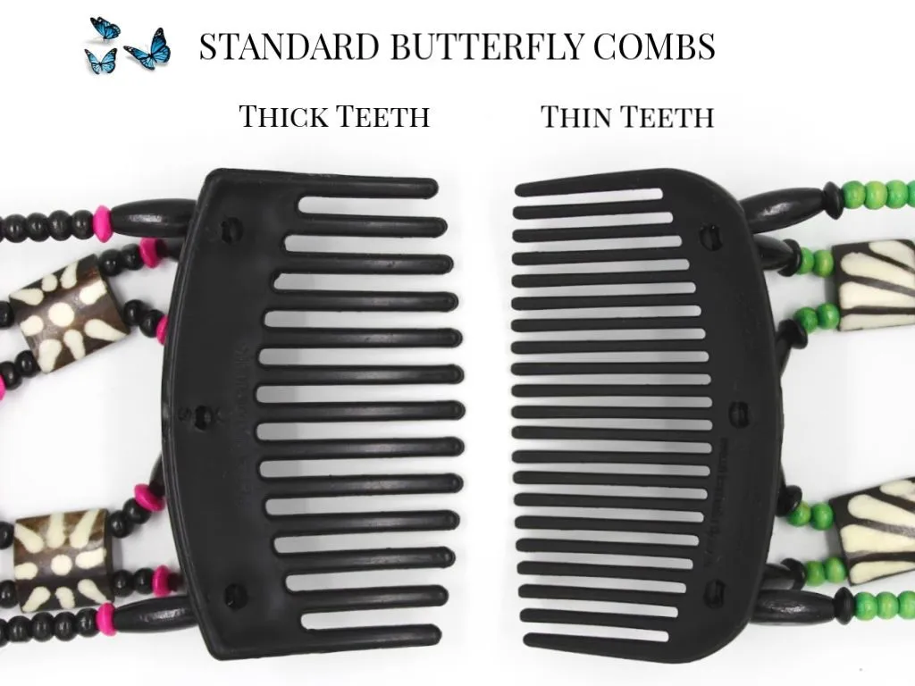 African Butterfly Thick Hair Comb - Gemstone Black 52