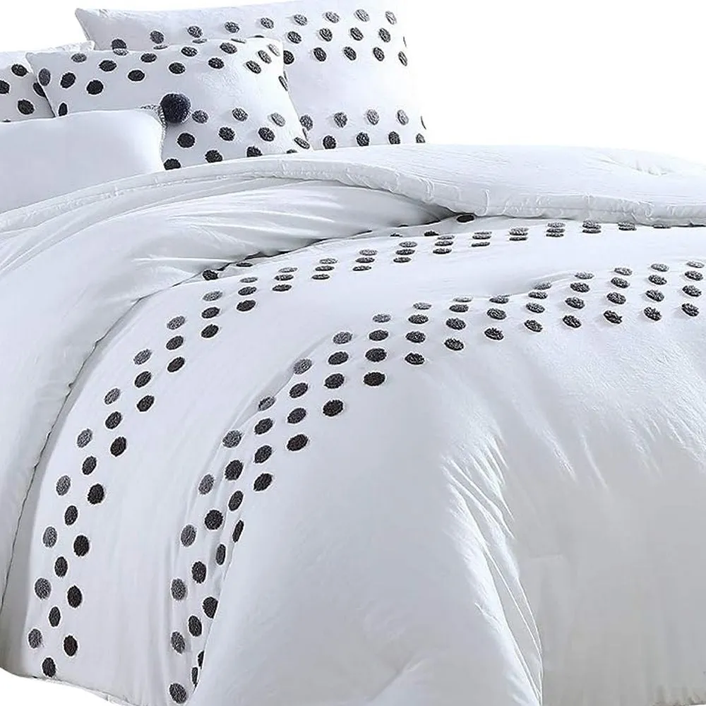 Ari 5 Piece Queen Comforter Set, Woven Dots, White, Gray By Casagear Home