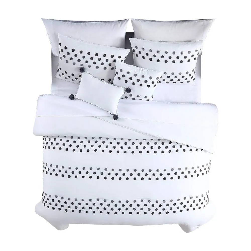 Ari 5 Piece Queen Comforter Set, Woven Dots, White, Gray By Casagear Home