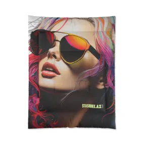 Bedding Comforter Beautiful Model w/Sunglasses Drawn with Rainbow Ink #013