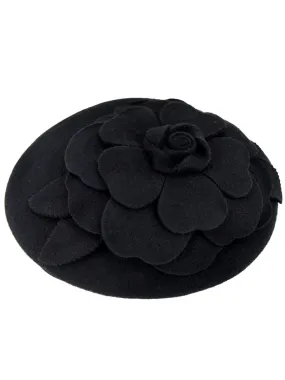 Black Vintage Style Felt Flower Button Hat