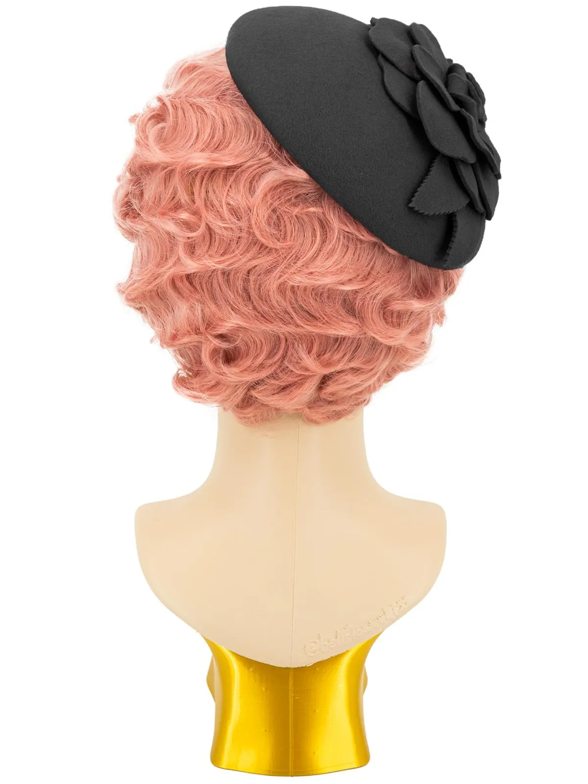 Black Vintage Style Felt Flower Button Hat