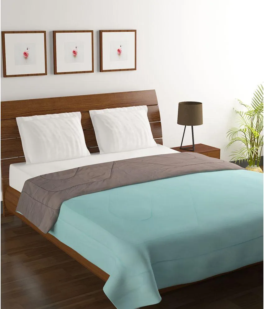 Blue & Grey Solid Double Comforter (220 X 210 Cm, Aqua)