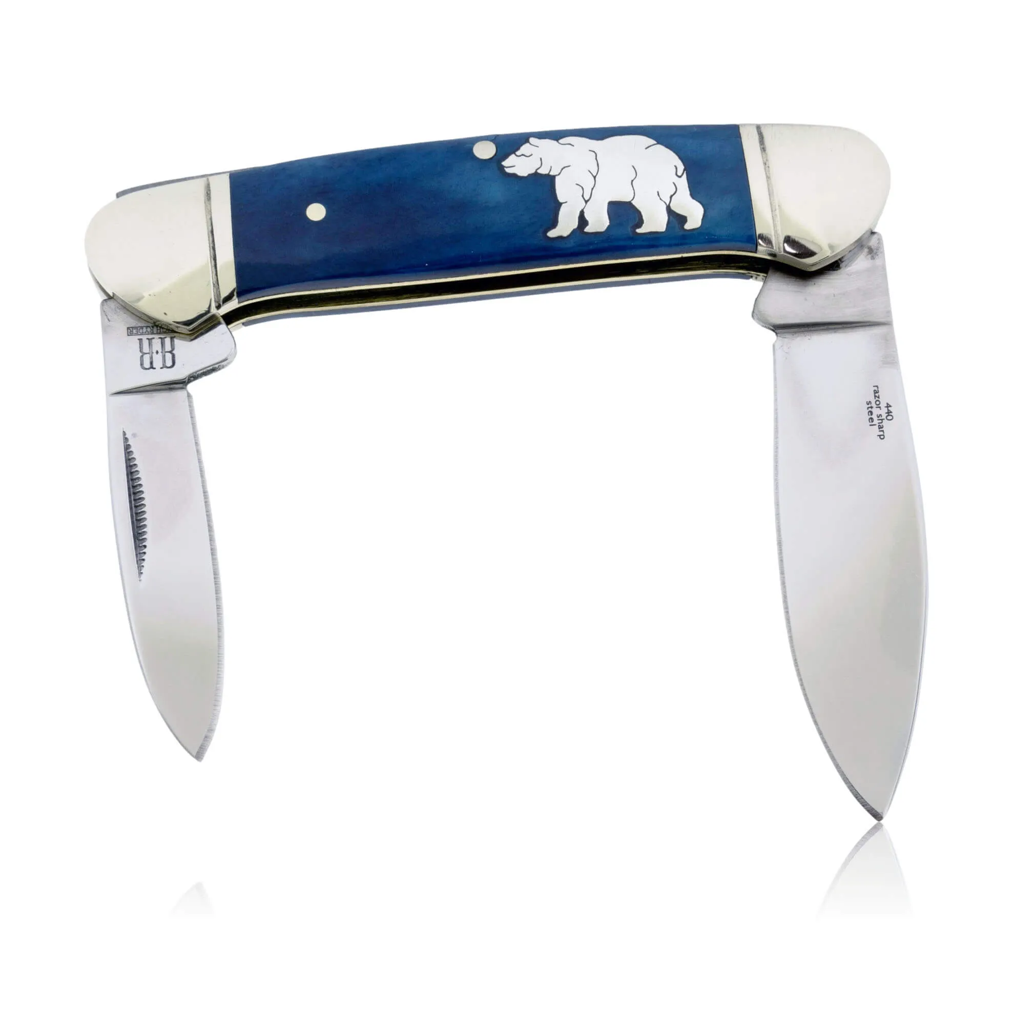 Blue Rough Rider 2 Blade Knife with Silver Buffalo Inlay