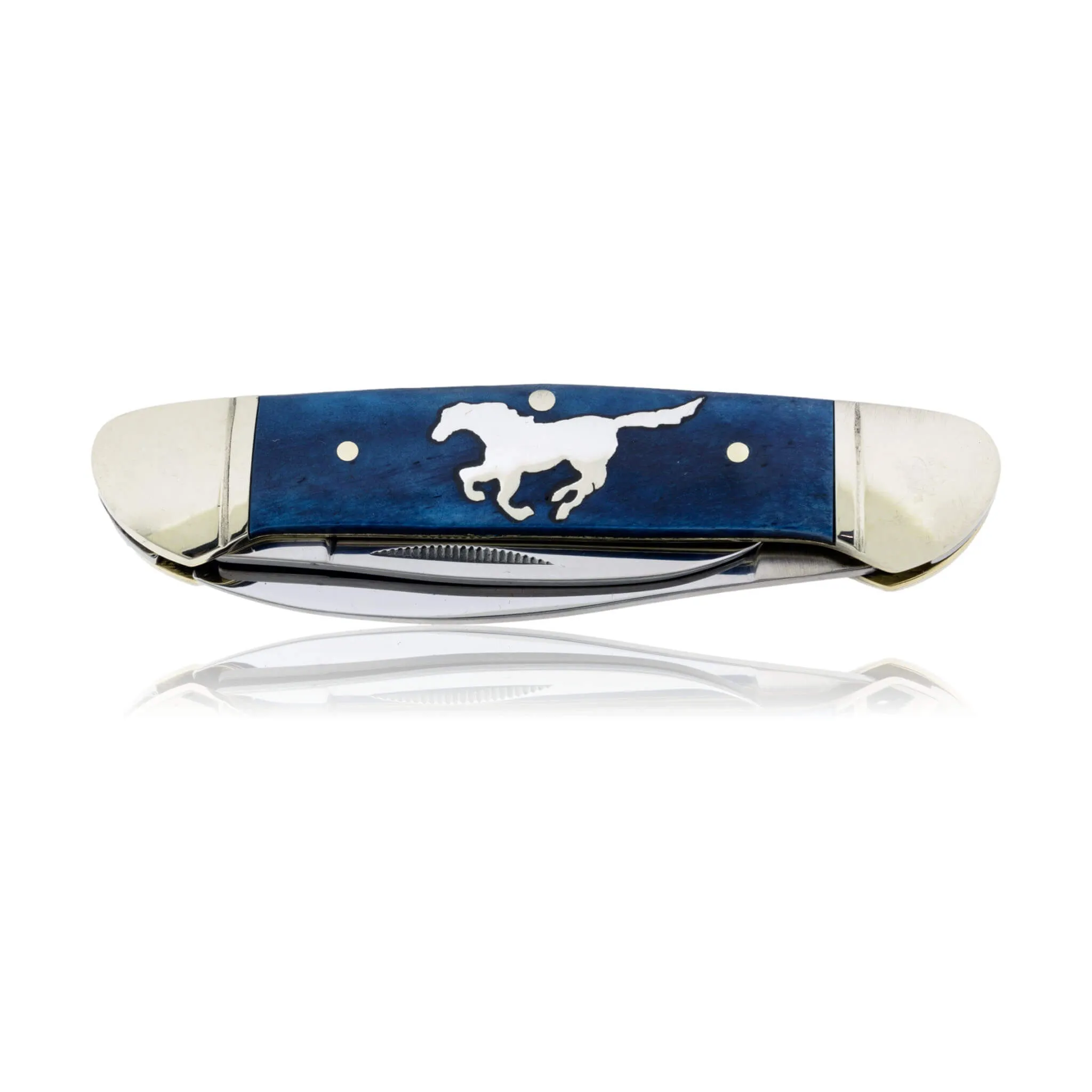 Blue Rough Rider 2 Blade Knife with Silver Buffalo Inlay