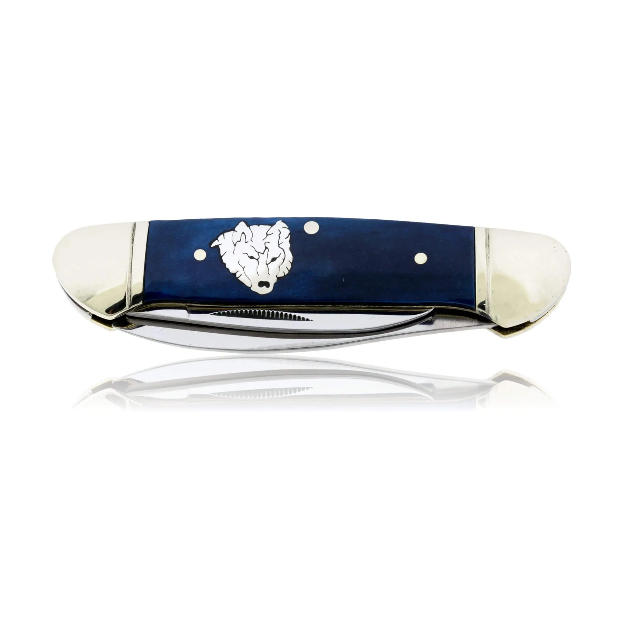 Blue Rough Rider 2 Blade Knife with Silver Buffalo Inlay