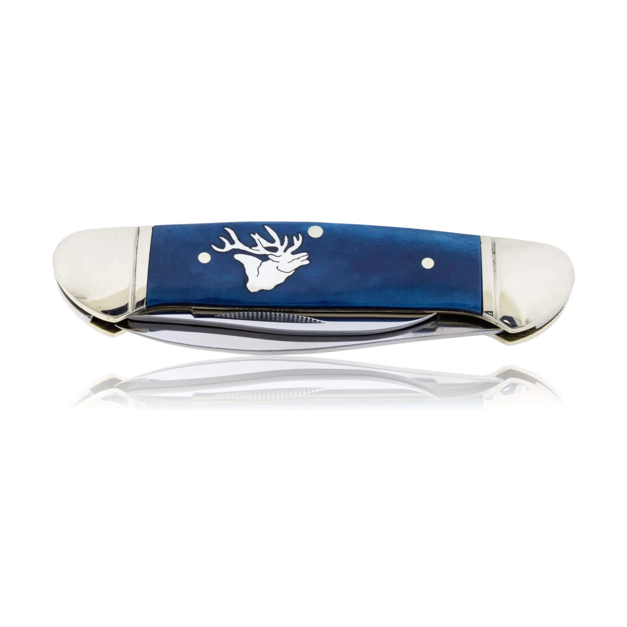 Blue Rough Rider 2 Blade Knife with Silver Buffalo Inlay