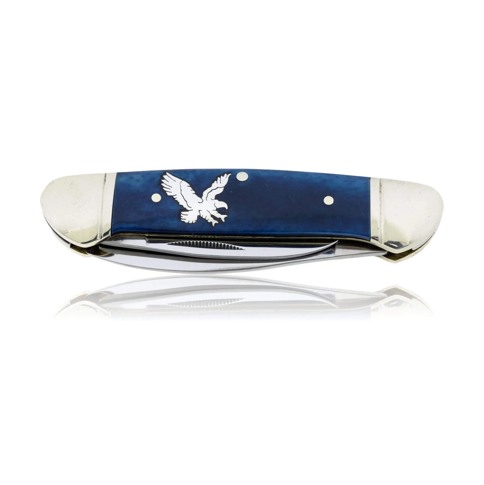 Blue Rough Rider 2 Blade Knife with Silver Buffalo Inlay