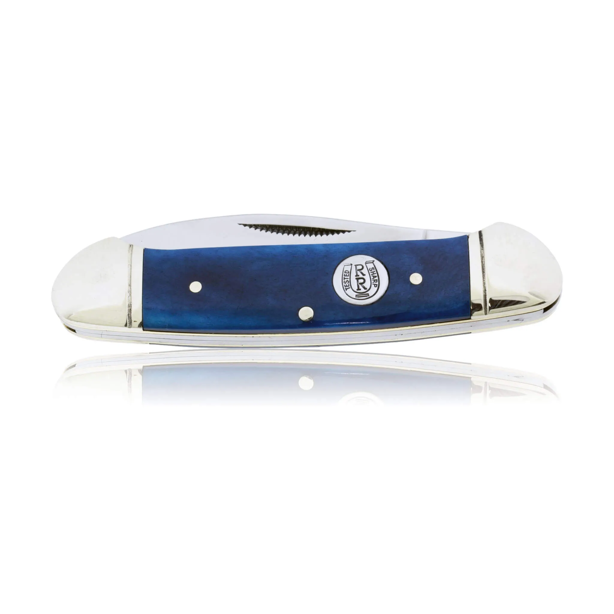 Blue Rough Rider 2 Blade Knife with Silver Buffalo Inlay