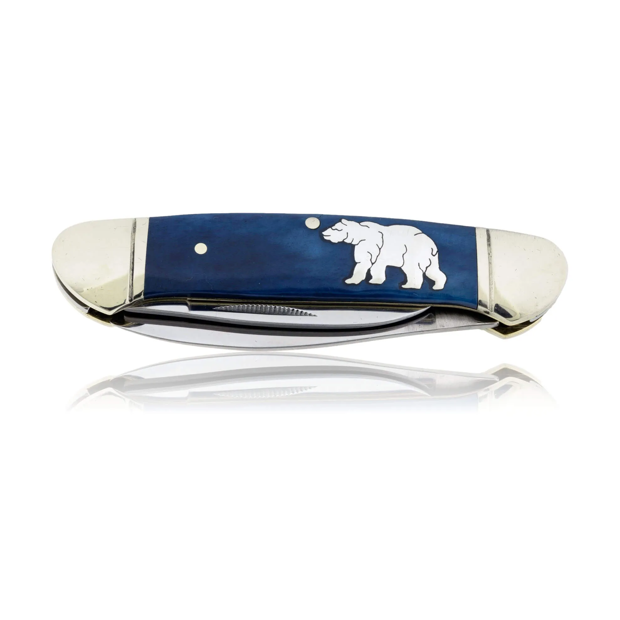 Blue Rough Rider 2 Blade Knife with Silver Buffalo Inlay