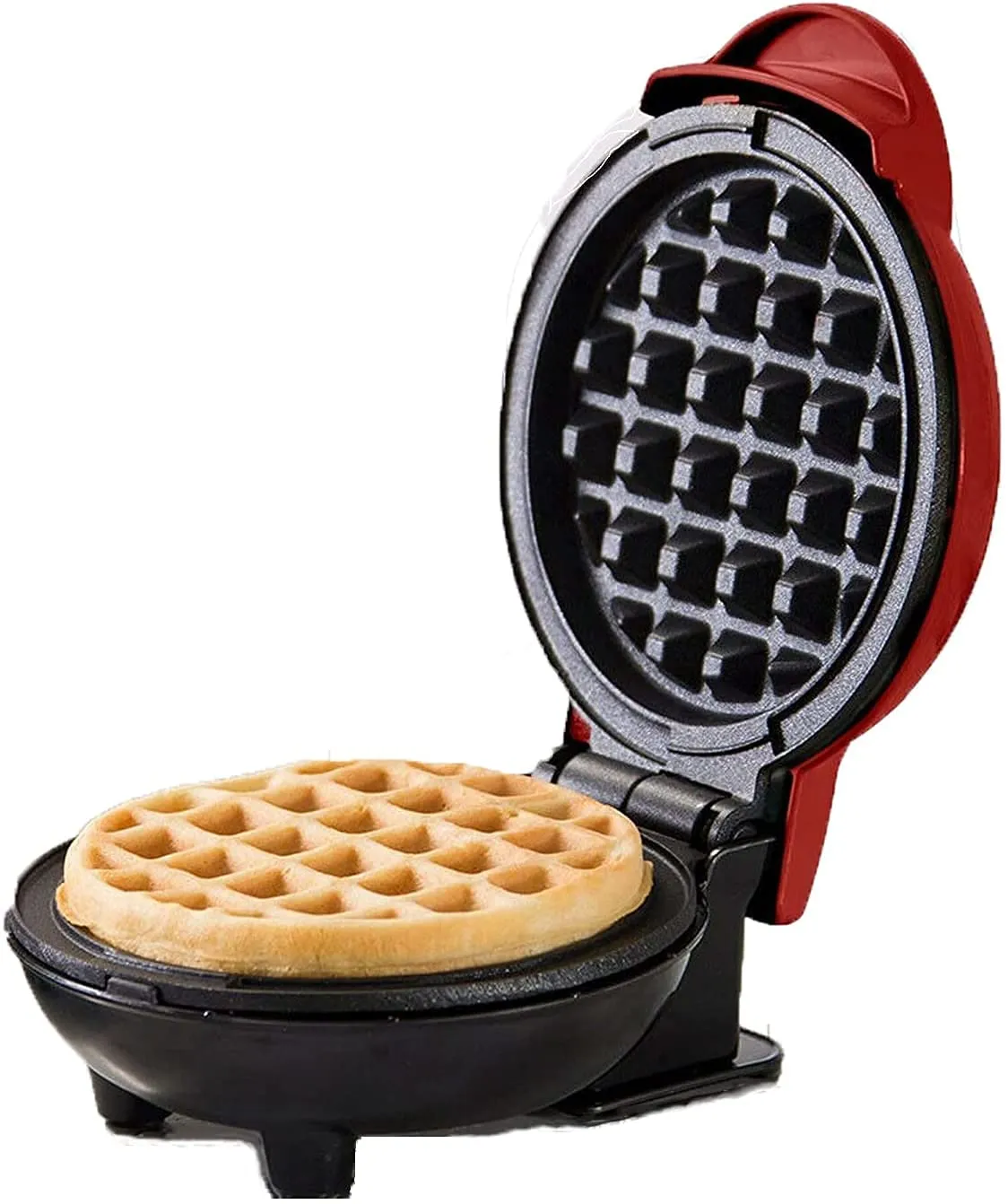 BONIRY Mini Waffle Maker 4 Inch- 350 Watts: Stainless Steel Non-Stick Electric Iron Machine for Individual Belgian Waffles, Pan Cakes, Paninis or Other Snacks (Tangy Red)